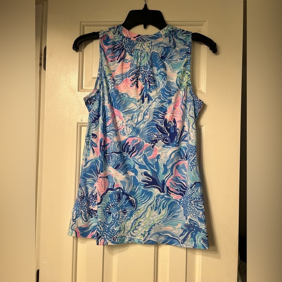 Lilly Pulitzer Essie Tank Top Saltwater Blue Size XS Beach Vacation V-Neck - Picture 5 of 7